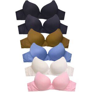 PACK OF 6 Women's Sofra Full Coverage Solid Push Up T Shirt Bras (BR4186PU4)